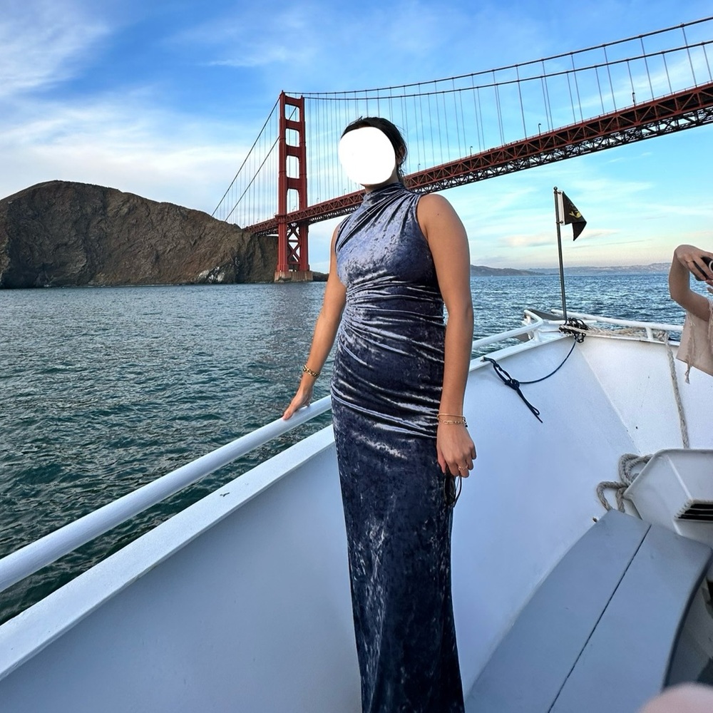Zara Blue Velvet Maxi Dress - Picture 4 of 4